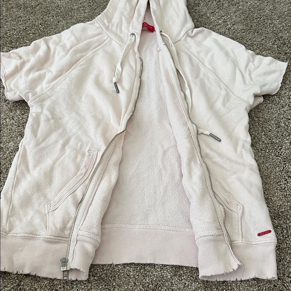 Light Pink Short Sleeve Zip Hoodie - Picture 6 of 13